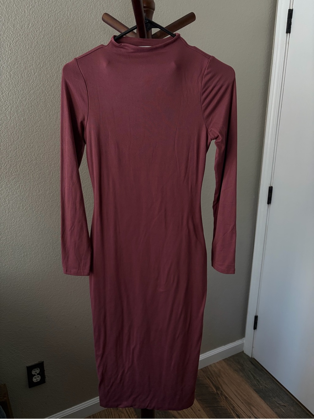 Long Sleeve Mock Neck Bodycon Dress in Mauve